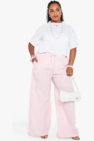 Boohoo Plus Stripe Drawstring Wide Leg Trouser - - 16