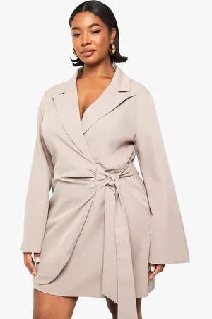 Boohoo Plus Tie Waist Tailored Blazer Dress - - 16