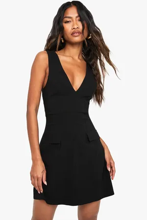 Boohoo Bengaline Plunge Shift Mini Dress - - 8