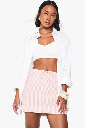 Boohoo Seersucker Stripe Drawstring Waist Skirt - - 6