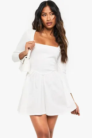 Boohoo Jersey Rib Cotton Mix Long Sleeve Mini Dress - - 10