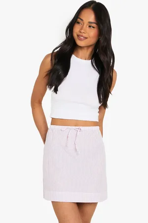 Boohoo Seersucker Striped Drawstring Waist Skirt - - 6