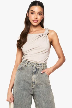 Boohoo Marl Knot Shoulder Cap Sleeve Top - - 6