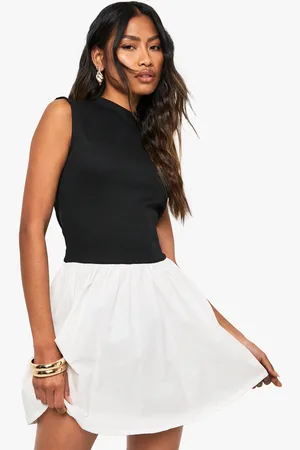 Boohoo Jersey Rib Contrast Cotton Mix High Neck Mini Dress - - 8