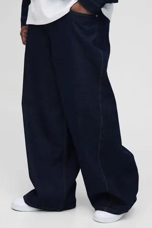 Boohoo Plus Baggy Contrast Stitch Denim Jeans - - 38