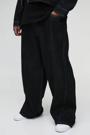 Boohoo Plus Baggy Contrast Stitch Denim Jeans - - 44
