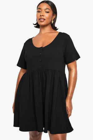 Boohoo Plus Rib Button Detail Smock Dress - - 16
