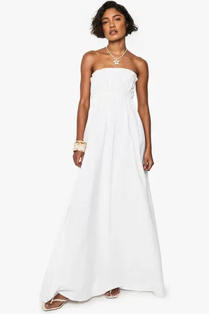 Boohoo Tall Linen Shirred Bandeau Maxi Dress - - 8