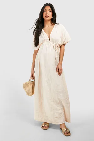 Boohoo Maternity Cheesecloth Belted Maxi Beach Dress - - 12