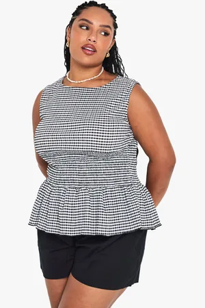 Boohoo Plus Shirred Waist Gingham Top - - 16