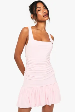 Boohoo Slinky Square Neck Ruched Detail Pleated Mini Dress - - 12