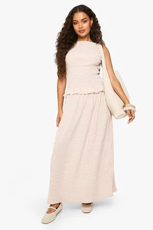 Boohoo Textured Gingham Shirred Waist Maxi Dress - - 8