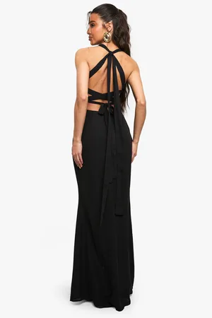 Boohoo Chiffon Scarf Detail Lace Up Back Maxi Dress - - 8