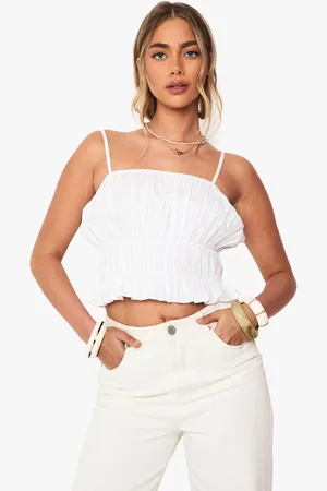 Boohoo Shirred Cotton Poplin Cami Top - - 6