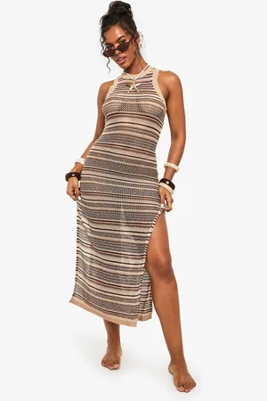 Boohoo Stripe Crochet Beach Maxi Dress - - S