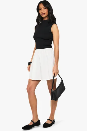 Boohoo Petite Contrast Jersey Rib Cotton Mix High Neck Mini Dress - - 8
