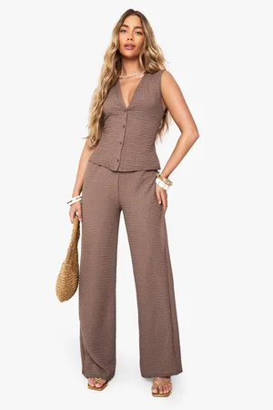 Boohoo Textured Wide Leg Trouser - - 10