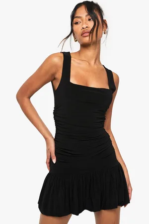 Boohoo Slinky Square Neck Ruched Detail Pleated Mini Dress - - 8