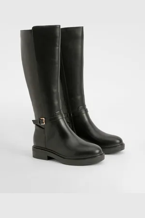 Boohoo Buckle Detail Riding Knee High Boots - - 9