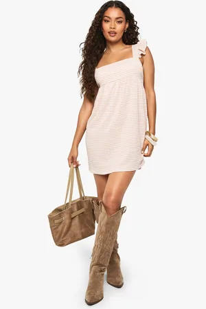 Boohoo Textured Gingham Swing Mini Dress - - 8