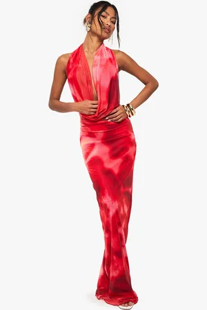 Boohoo Floral Halterneck Mesh Maxi Dress - - 10