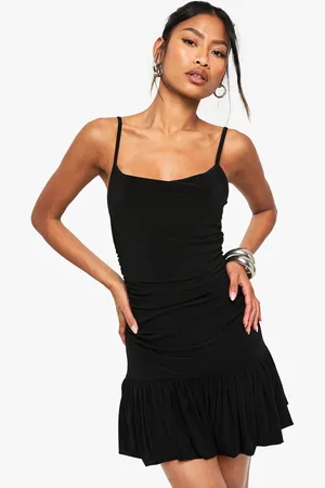 Boohoo Slinky Strappy Ruched Detail Pleated Mini Dress - - 8