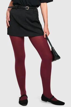 Boohoo 80 Denier Burgundy Tights - - ONE SIZE