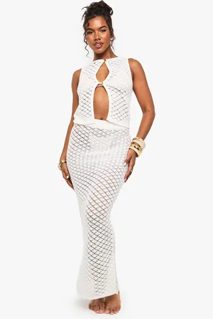 Boohoo Crochet Button Back Peplum Top And Maxi Skirt Co-Ord - - S