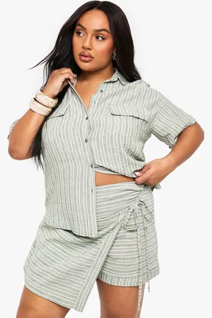 Boohoo Plus Stripe Linen Skort - - 16