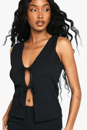Boohoo Textured Tie Front Sleeveless Top - - 8