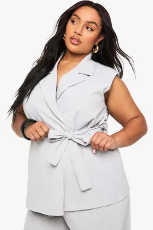 Boohoo Plus Linen Look Belted Sleevless Blazer - - 16