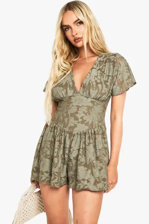 Boohoo Burnout Floral Short Sleeve Playsuit - - 10