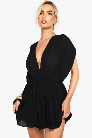 Boohoo Cheesecloth Plunge Layered Playsuit - - 8
