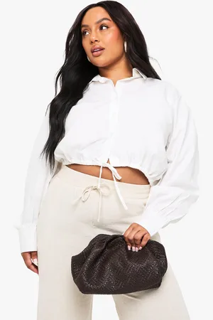 Boohoo Plus Cotton Tie Detail Button Shirt - - 16