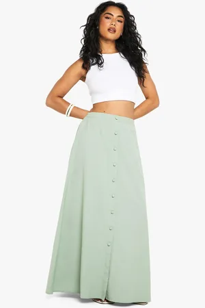 Boohoo Linen Look Button Through Maxi Skirt - - 6