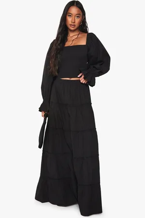 Boohoo Tiered Cotton Poplin Maxi Skirt - - 6