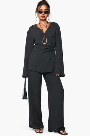 Boohoo Woven Elastic Waist Wide Leg Trousers - - 6