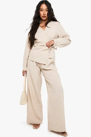 Boohoo Woven Striped Elastic Waist Wide Leg Trousers - - 6