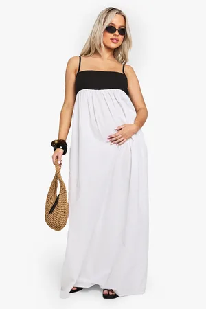 Boohoo Maternity Contrast Linen Smock Maxi Dress - - 8