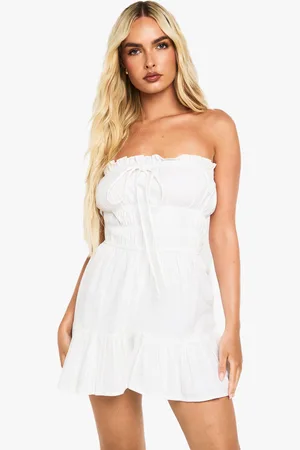 Boohoo Cotton Blend Shirred Playsuit - - 8