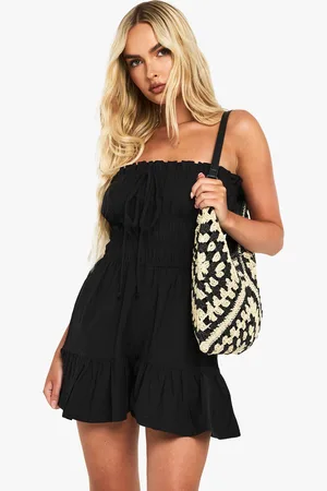 Boohoo Cotton Blend Shirred Playsuit - - 8