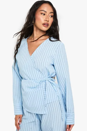 Boohoo Woven Striped Wrap Tie Detail Top - - 6