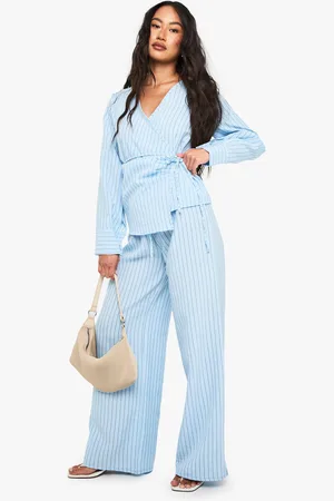 Boohoo Woven Striped Elastic Waist Wide Leg Trousers - - 6