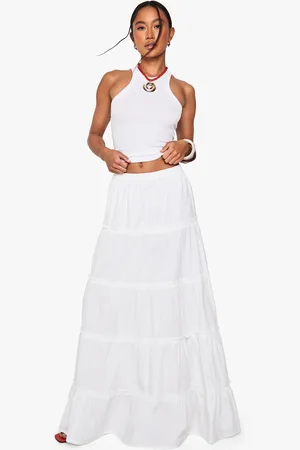 Boohoo Tiered Cotton Poplin Maxi Skirt - - 16
