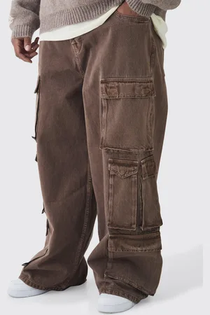 Boohoo Plus Baggy Fit Washed Multi Pocket Cargo Jeans - - 38