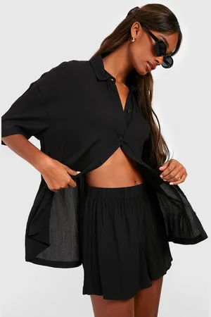 Boohoo Crinkle Short Sleeved Shirt, Shorts & Scrunchie Set - - 10