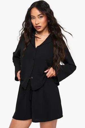 Boohoo Woven Hammered Shirt & Short Set - - 6
