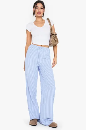Boohoo Tall Stripe Drawstring Wide Leg Trousers - - 8