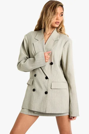 Boohoo Pinstripe Oversized Double Breasted Blazer - - 8