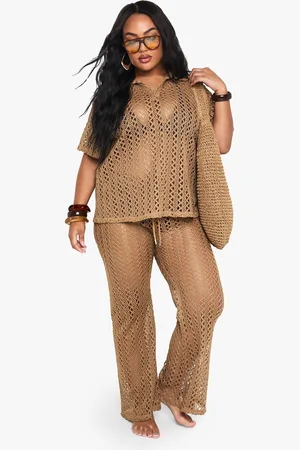 Boohoo Plus Crochet Wide Leg Beach Trouser - - 16